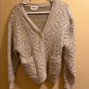 MABLI Cream Patterned V-Neck Button Cardigan
